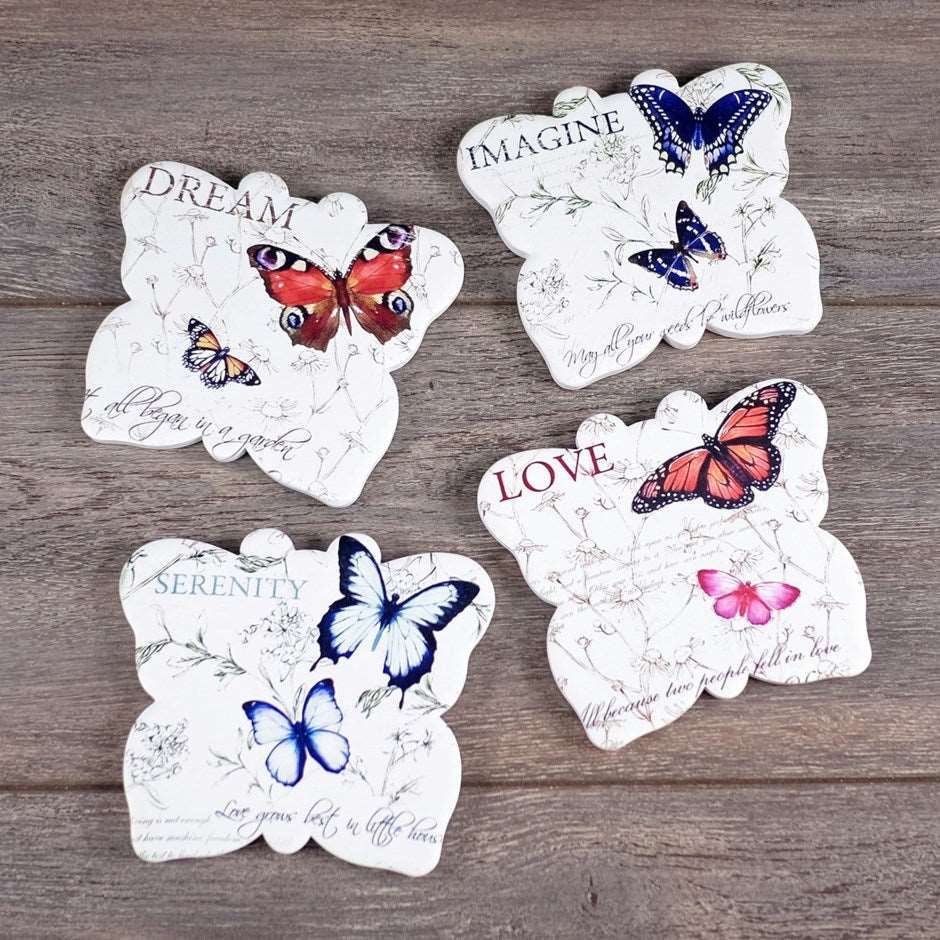Cermic Butterfly Coaster with Cork backing -  Set of 4 - Royal Gift