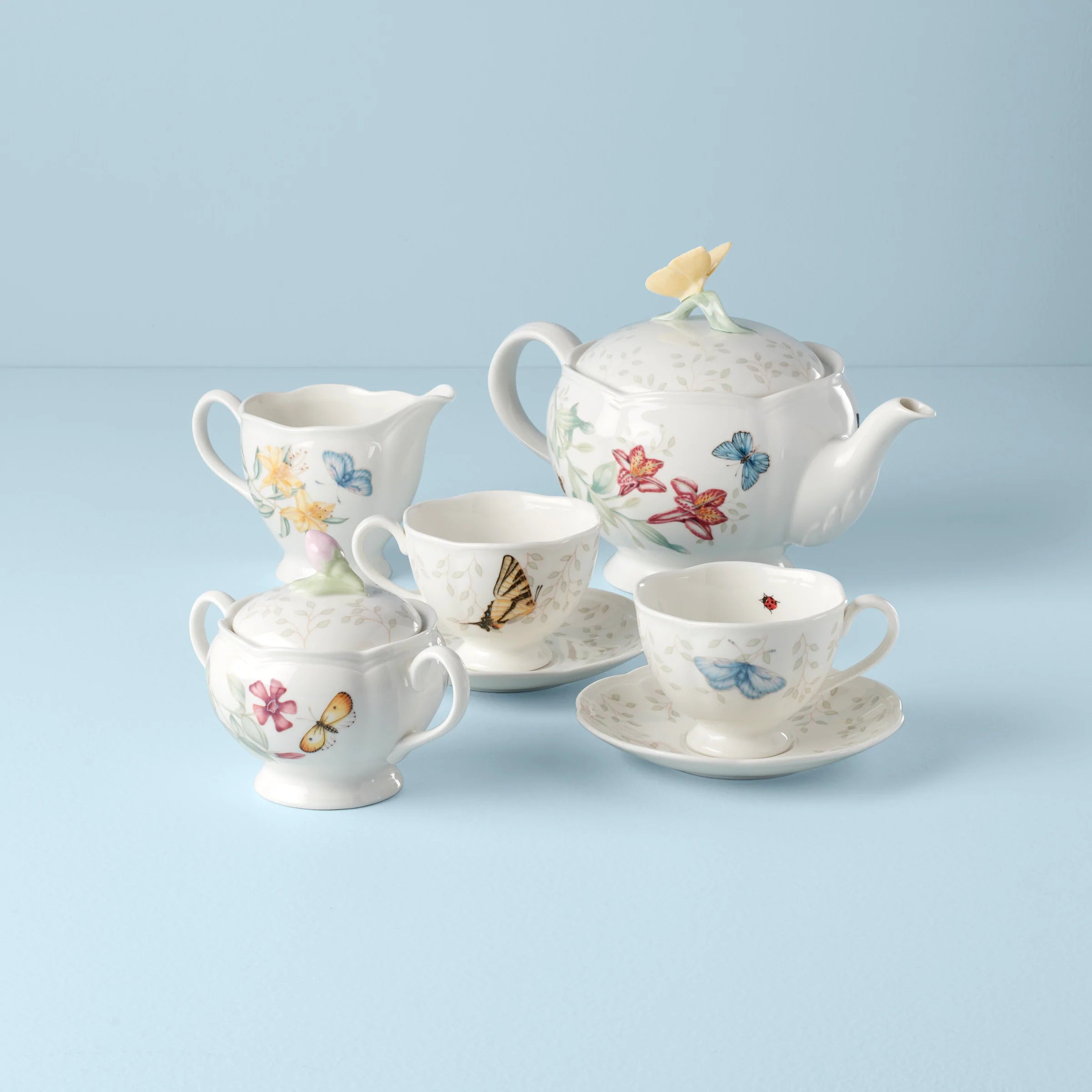 Little Apple Butterfly Meadow 9巻セット Lenox Butterfly Meadow Tea Set 9-Piece porcelain Dishwasher safe