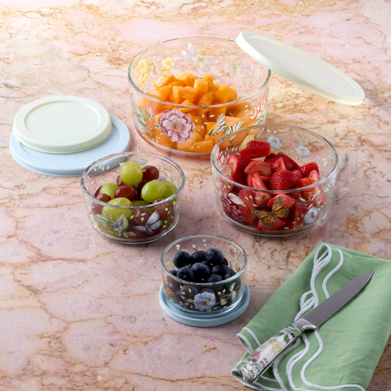 Lenox Butterfly Meadow Glass Bowl 8 piece Set Includes 4 glass bowl+4 lids