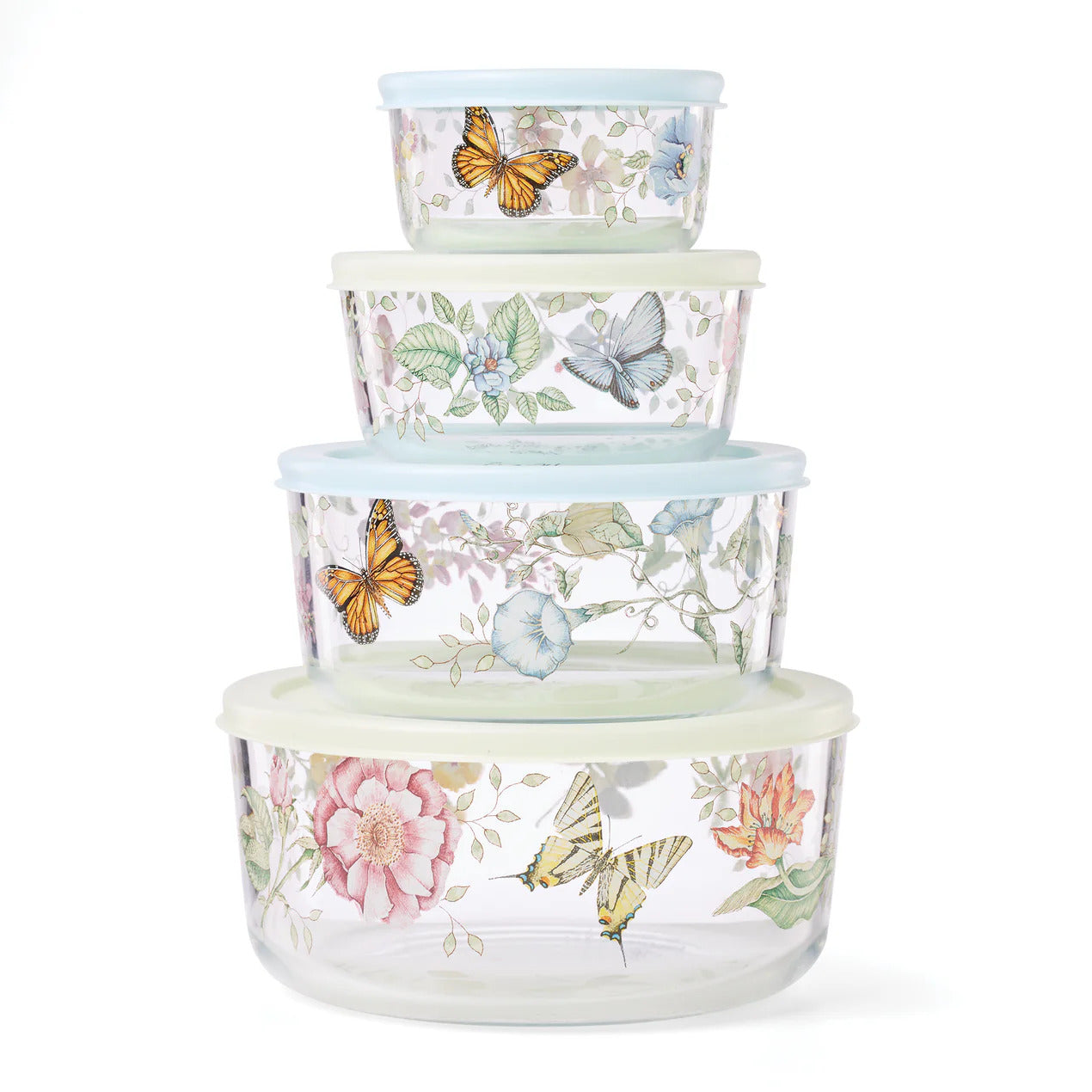 Lenox Butterfly Meadow Glass Bowl 8 piece Set Includes 4 glass bowl+4 lids