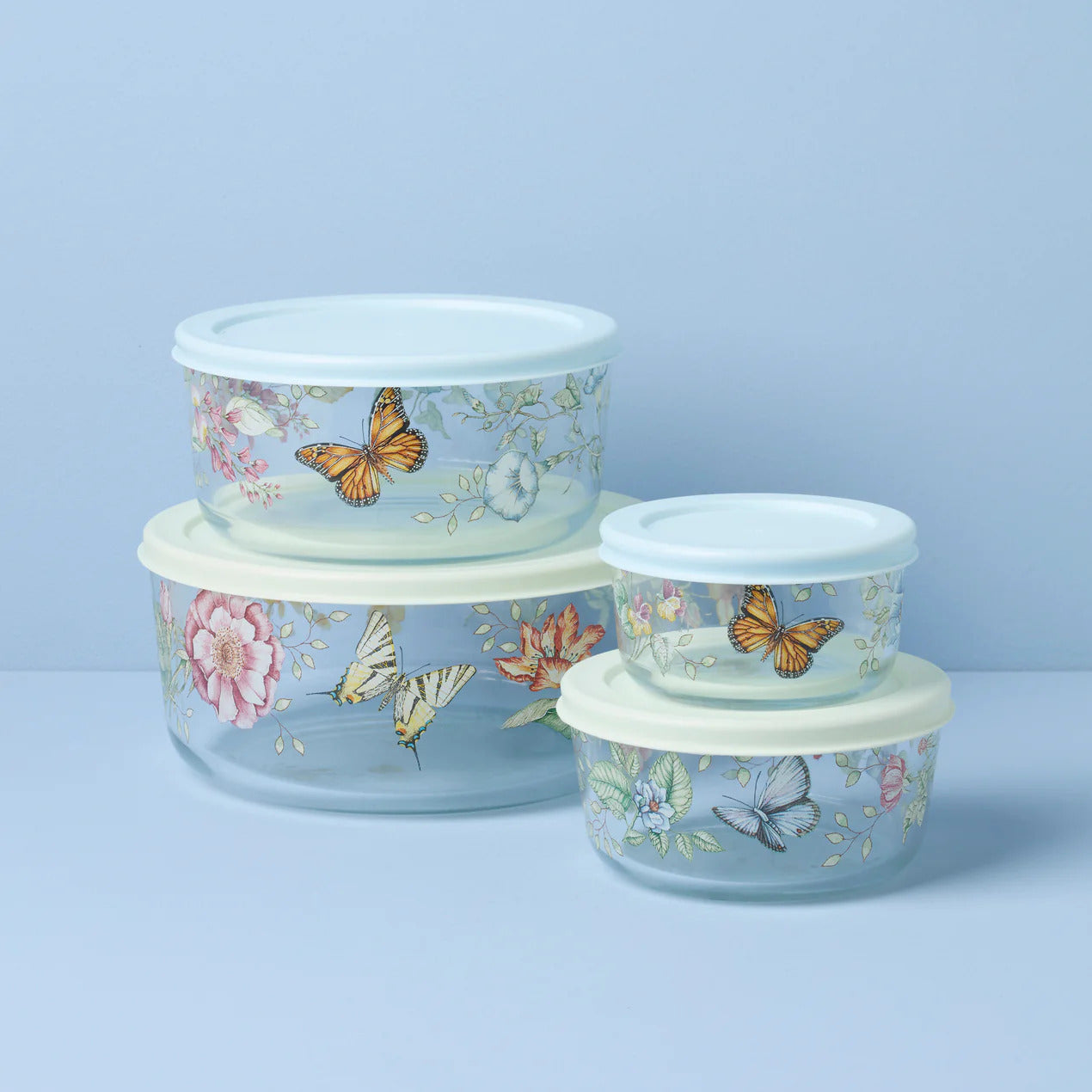 Lenox Butterfly Meadow Glass Bowl 8 piece Set Includes 4 glass bowl+4 lids