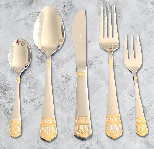 Flatware 78 Piece Set 18/10 Stainless Steel Venus Gold from Carl Weill, Service for 12 people include 12 serving piece set