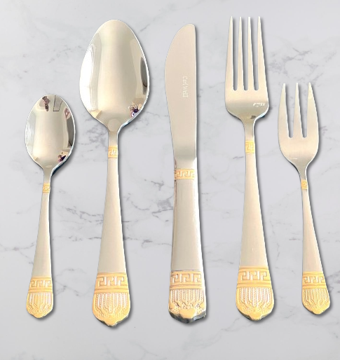 Flatware 78 Piece Set 18/10 Stainless Steel Venus Gold from Carl Weill, Service for 12 people include 12 serving piece set