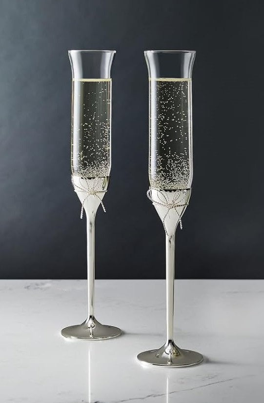 Vera Wang Wedgwood Love Knots Toasting Flute Pair Silver Plated