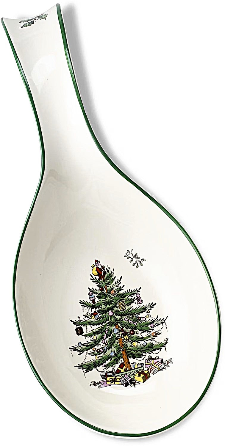Spode Christmas Tree Spoon Rest, 9.5Inch, Festive Cooking Utensil, Fine Earthenware, Dishwasher Safe