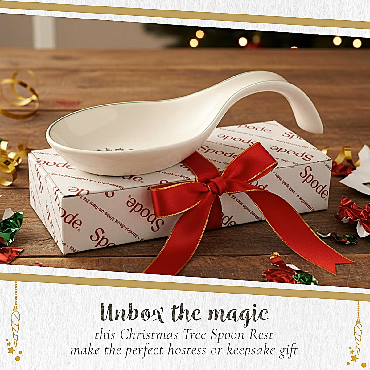Spode Christmas Tree Spoon Rest, 9.5Inch, Festive Cooking Utensil, Fine Earthenware, Dishwasher Safe