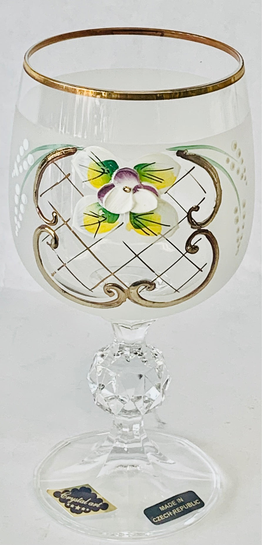 Bohemia Wine Glasses 6-Piece set 6-OZ Each With 3D flowers Made in Czech Republic