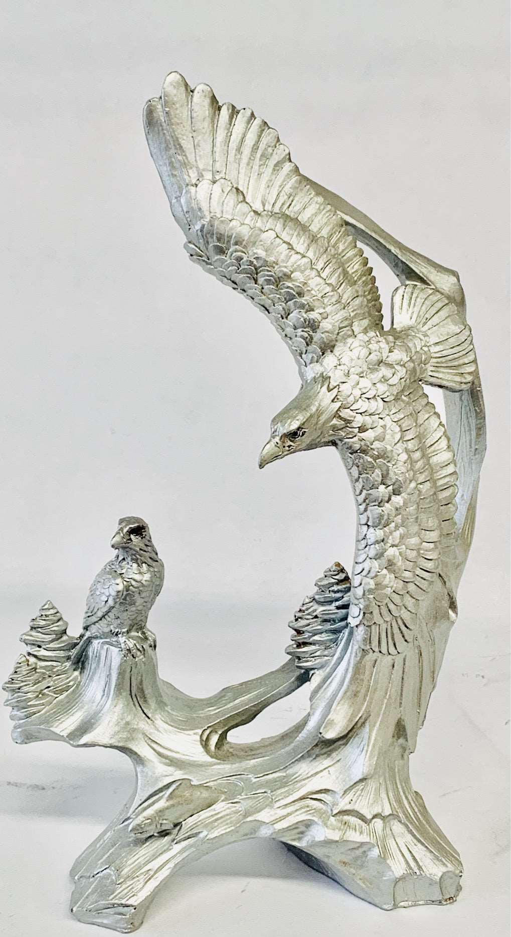 Eagle & baby ceramic figurine silver finish - Royal Gift