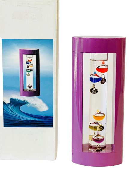 Galileo Thermometer in a wooden display 7"tall X 3"wide X 1.5"deep