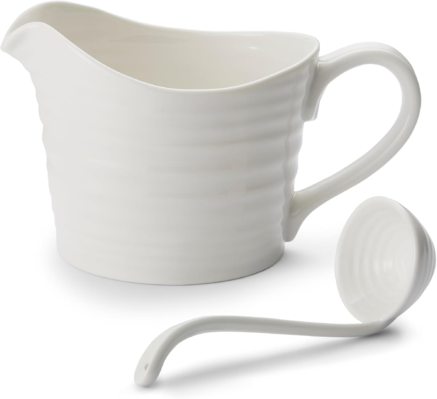 Sophie Conran White  Sauce Jug and Ladle Set, 16 Oz Sauce Jug for Gravy and Salad Dressings, Made from Fine Porcelain, Dishwasher Safe