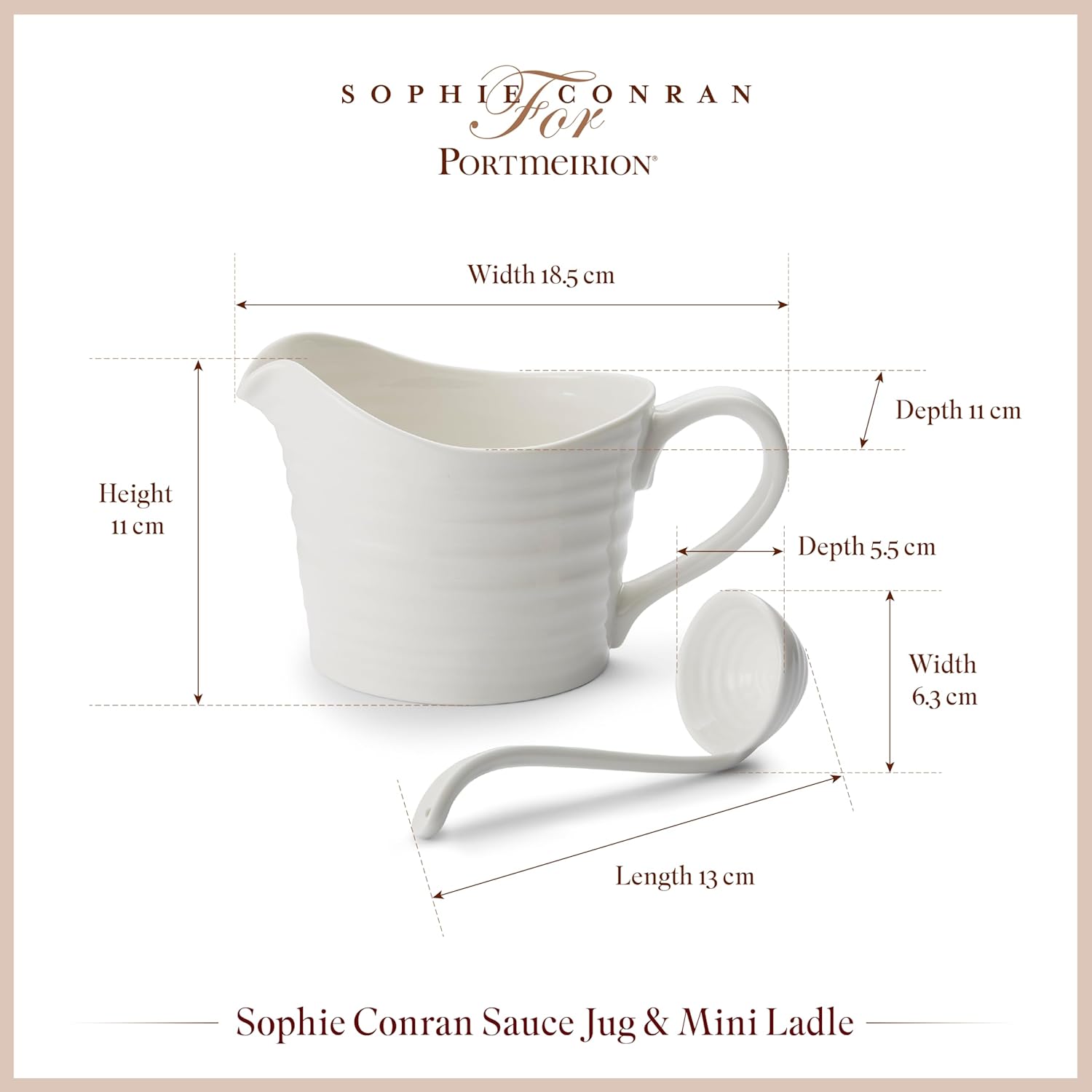 Sophie Conran White  Sauce Jug and Ladle Set, 16 Oz Sauce Jug for Gravy and Salad Dressings, Made from Fine Porcelain, Dishwasher Safe