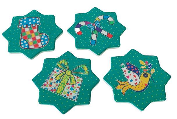 4 Coasters Porcelain Wonderland Holiday Green From Maxwell & Williams Collection.