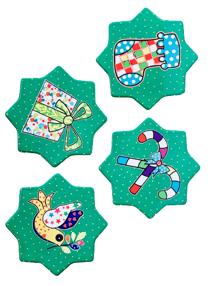 4 Coasters Porcelain Wonderland Holiday Green From Maxwell & Williams Collection.