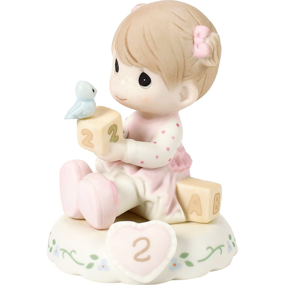 Precious Moments Age 2 Birthday Gifts, Girl Brunette Growing in Grace, Porcelain Figurine