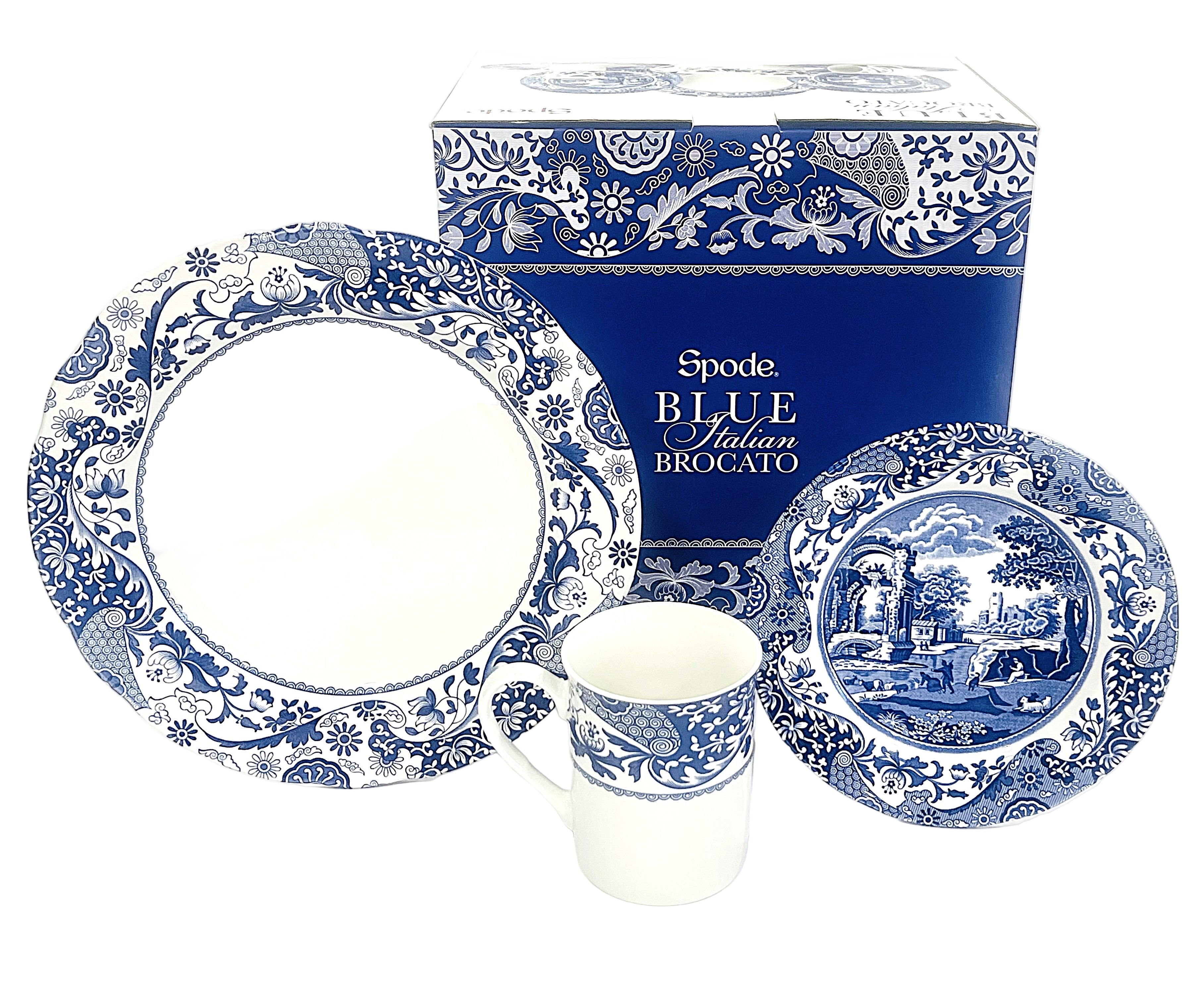 Spode Blue Italian Brocato 12 Piece set Porcelain