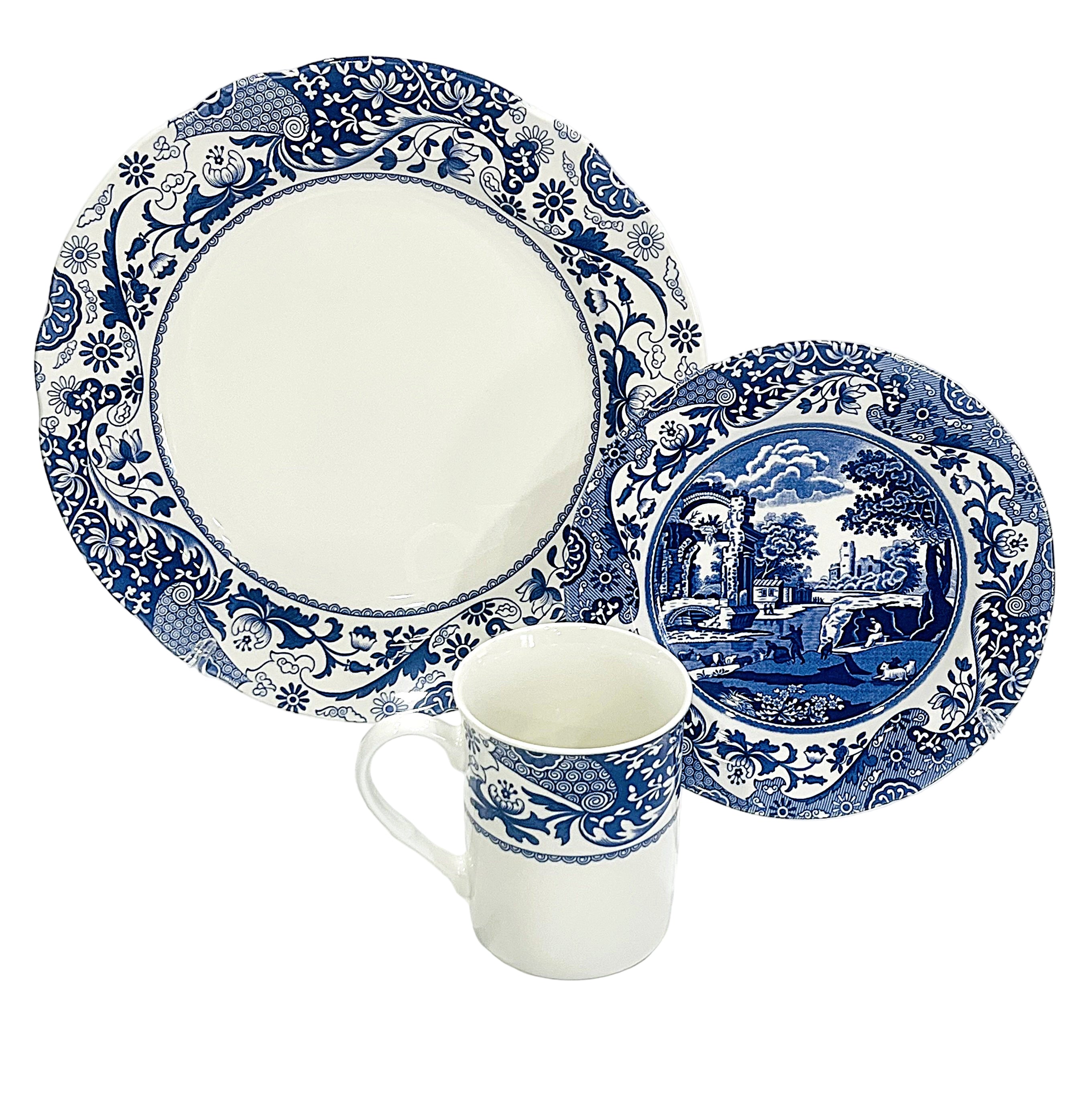 Spode Blue Italian Brocato 12 Piece set Porcelain