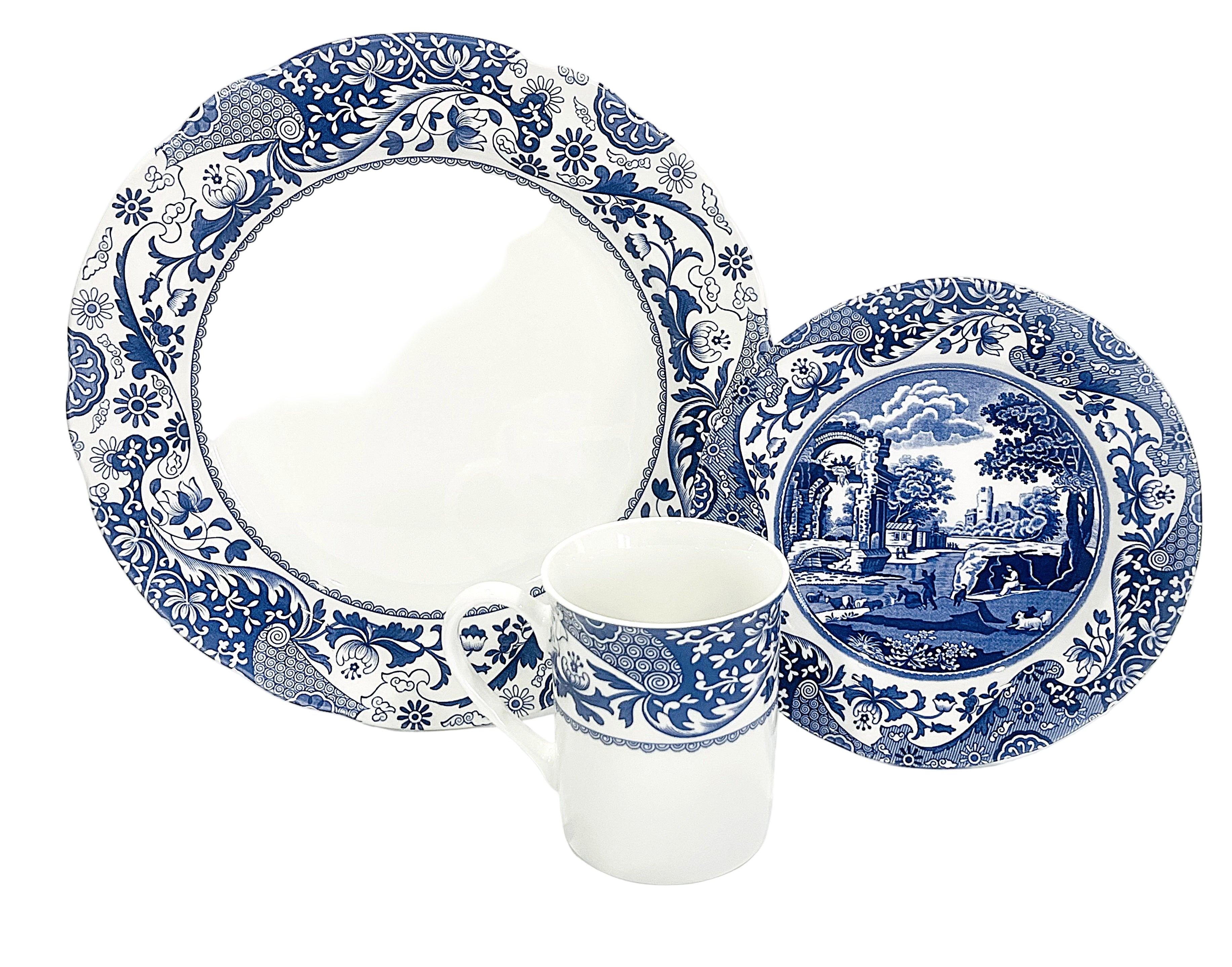 Spode Blue Italian Brocato 12 Piece set Porcelain