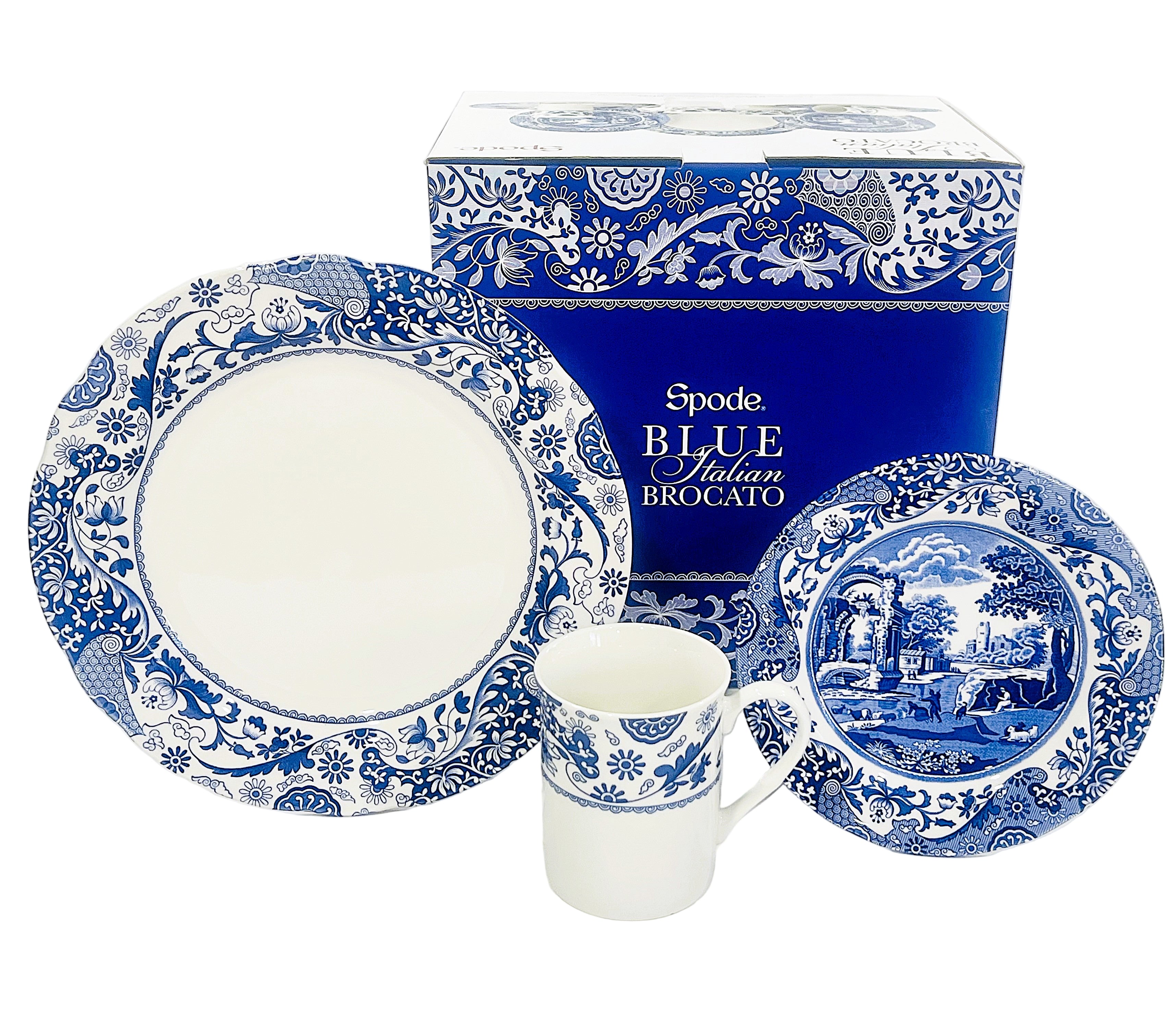 Spode Blue Italian Brocato 12 Piece set Porcelain