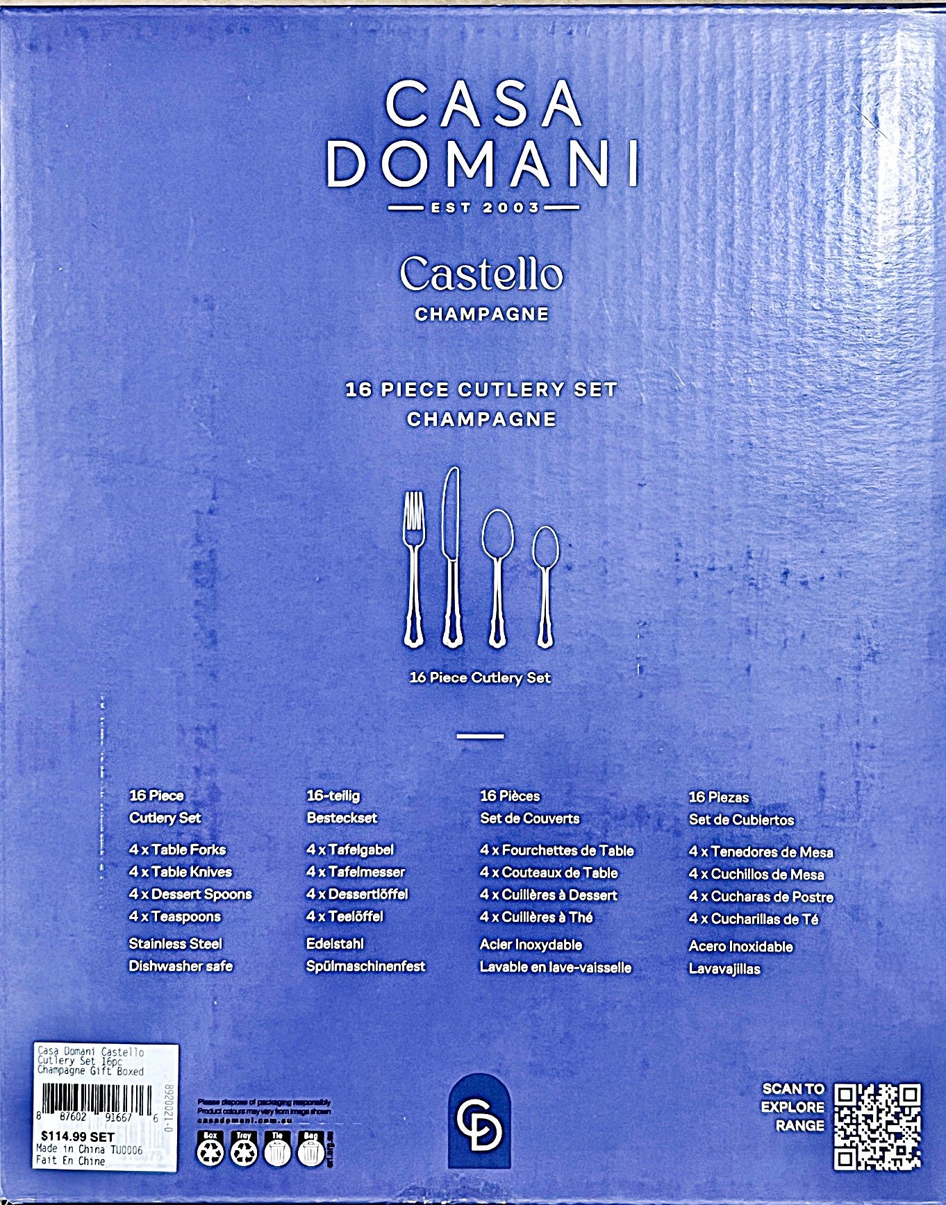 Casa Domani Castello  Champagne 16 Piece flatware set Stainless Steel