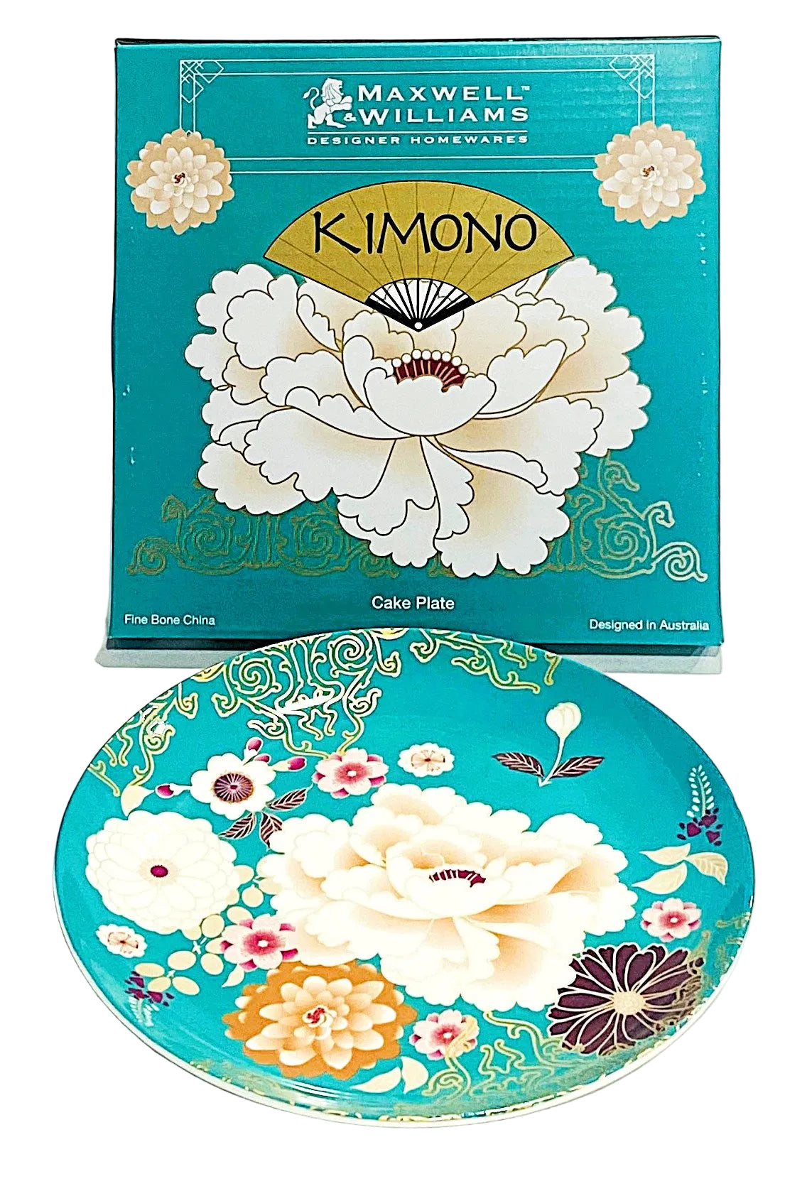 Maxwell & Williams Kimono cake plate with packaging featuring floral design