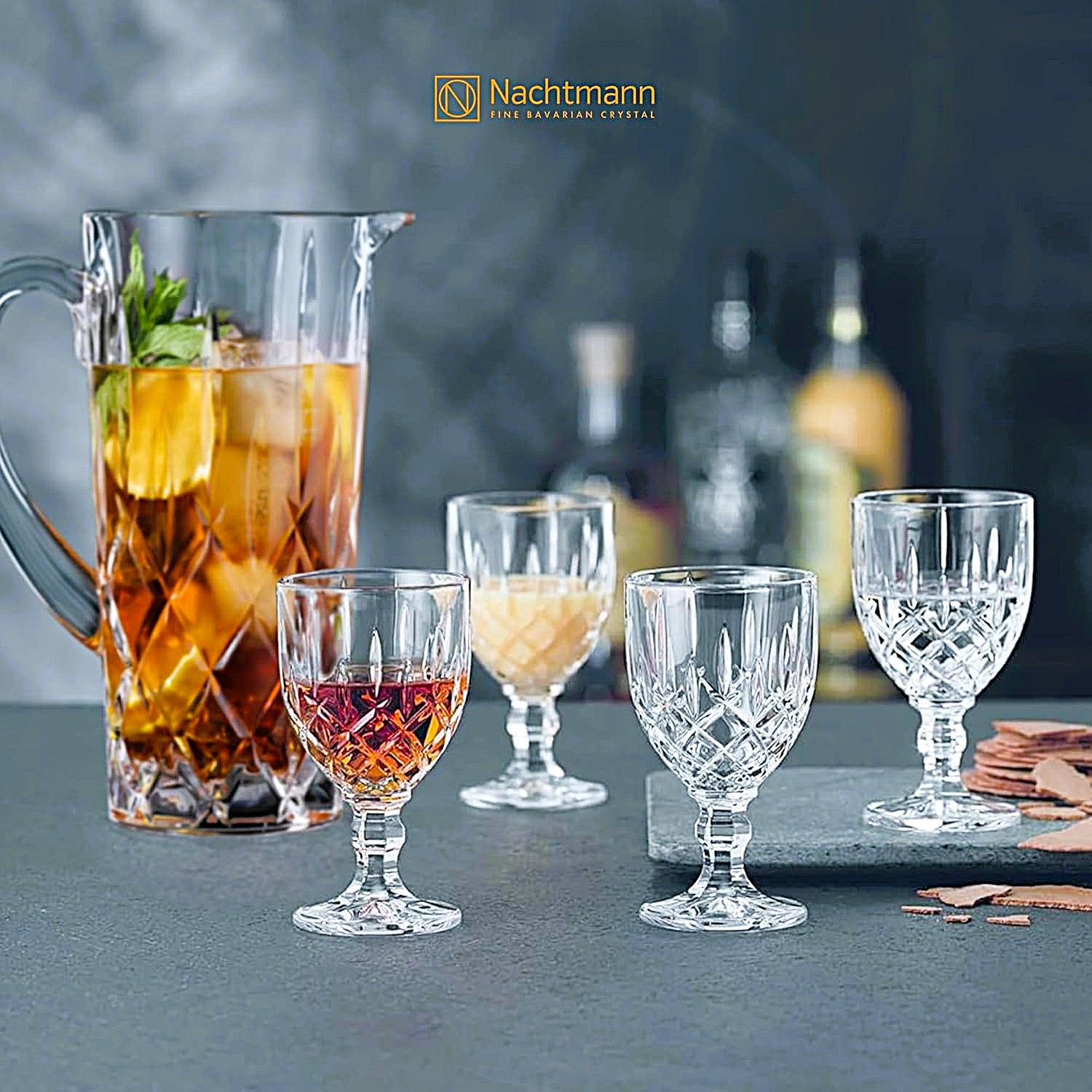 Nachtmann Noblesse 5 piece Set Includes 1 Pitcher and 4 All Purpose Glasses | Made of Clear Crystal Glass | Dishwasher Safe