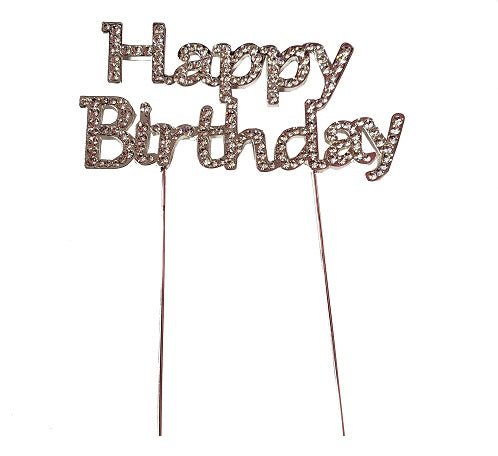 Happy Birthday Cake topper Sign decorated with Rhinestones