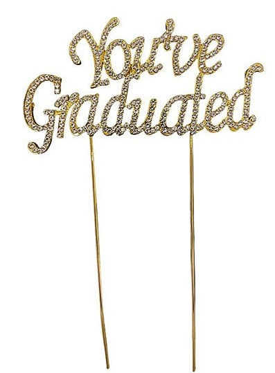 You've Graduated Cake Topper Sign Golden decorated with Rhinestones 4.5"