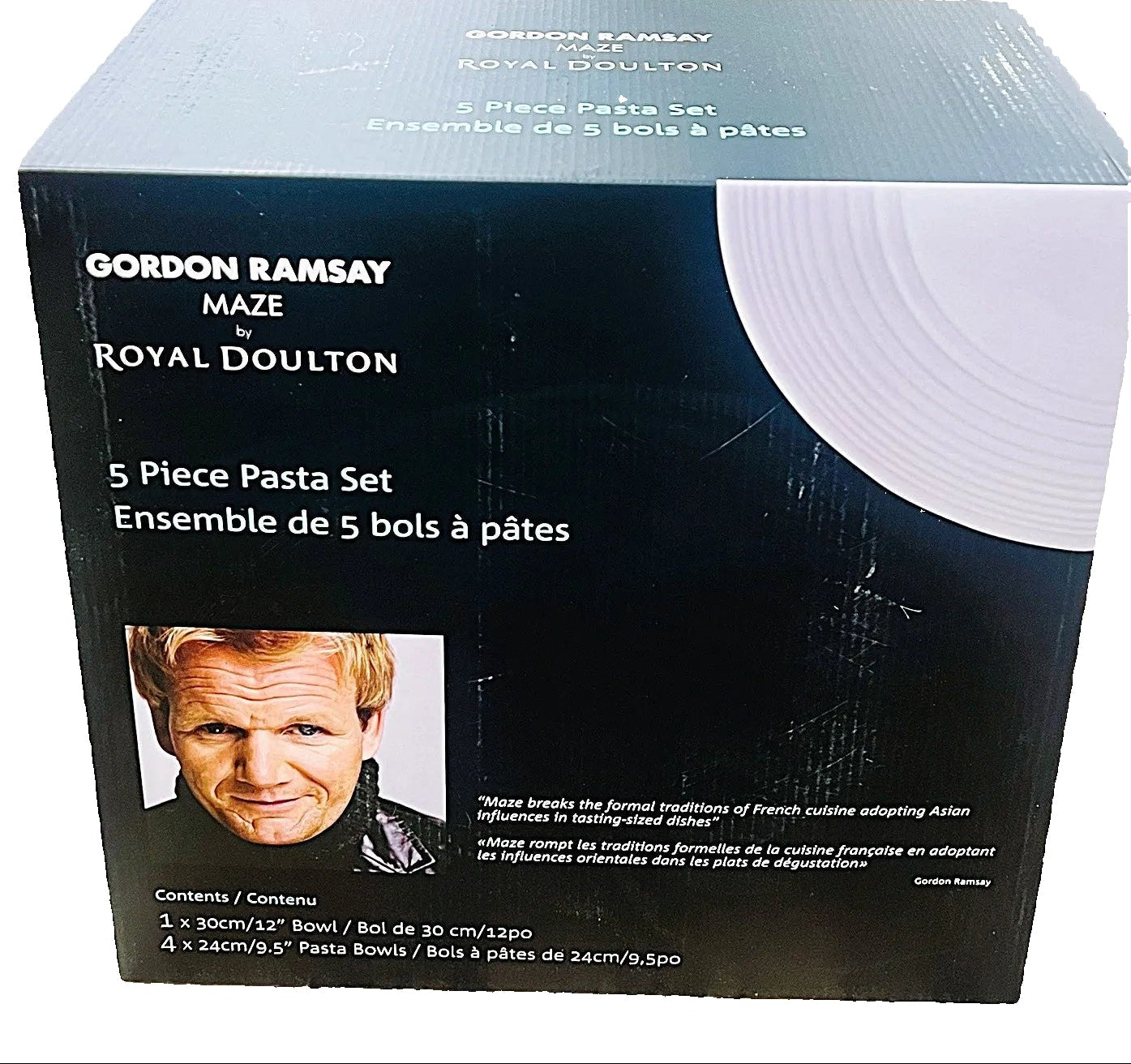 Gordon Ramsay by Royal Doulton 5-piece pasta set packaging on a surface.