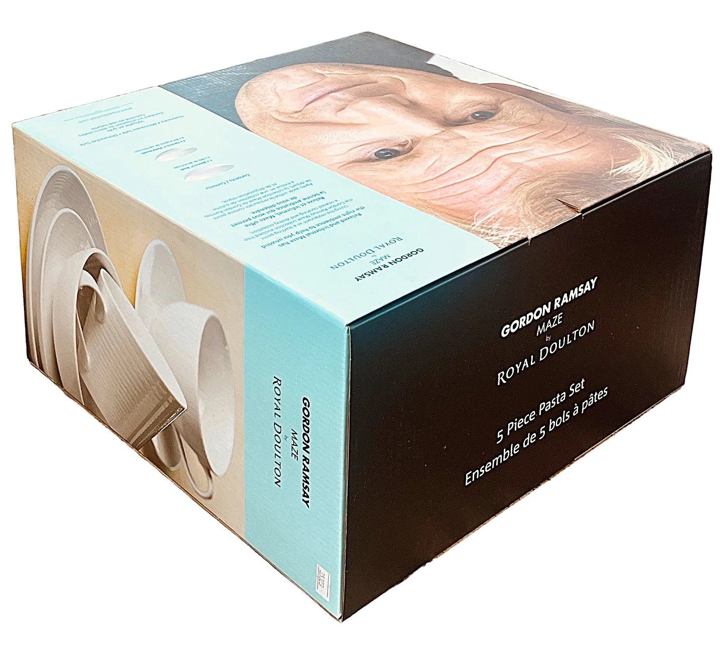 Gordon Ramsay x Royal Doulton pasta set packaging on a marble surface
