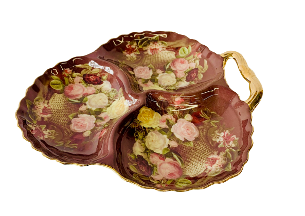 Roses 3 Section Porcelain Plate 10"
