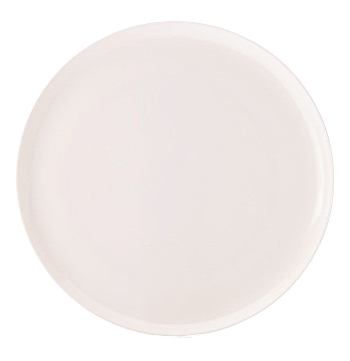 Round white plate on a white background