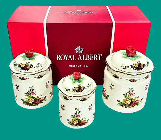 Royal Albert Old Country Roses Canister 3-piece Set, (24 oz, 39 oz & 56 oz)
