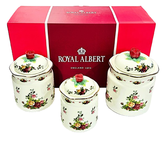 Royal Albert Old Country Roses Canister 3-piece Set, (24 oz, 39 oz & 56 oz)