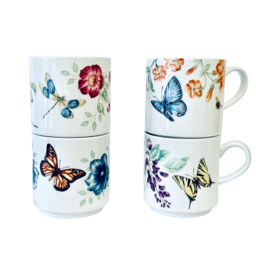 Lenox Butterfly Meadow 4 Mugs stacking