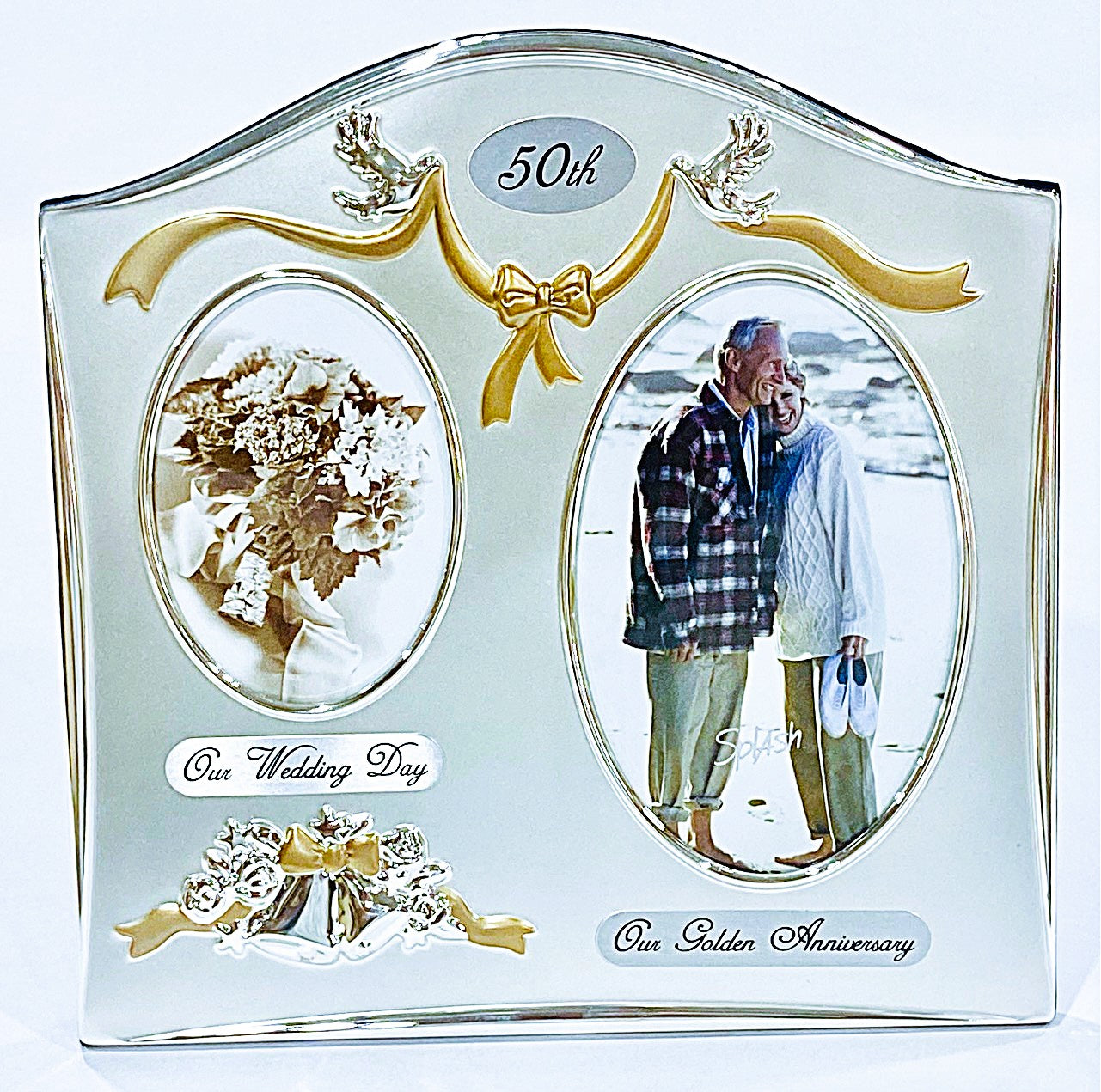 50th Anniversary Picture Frame 2 windows (Then & Now) 9" X 9"