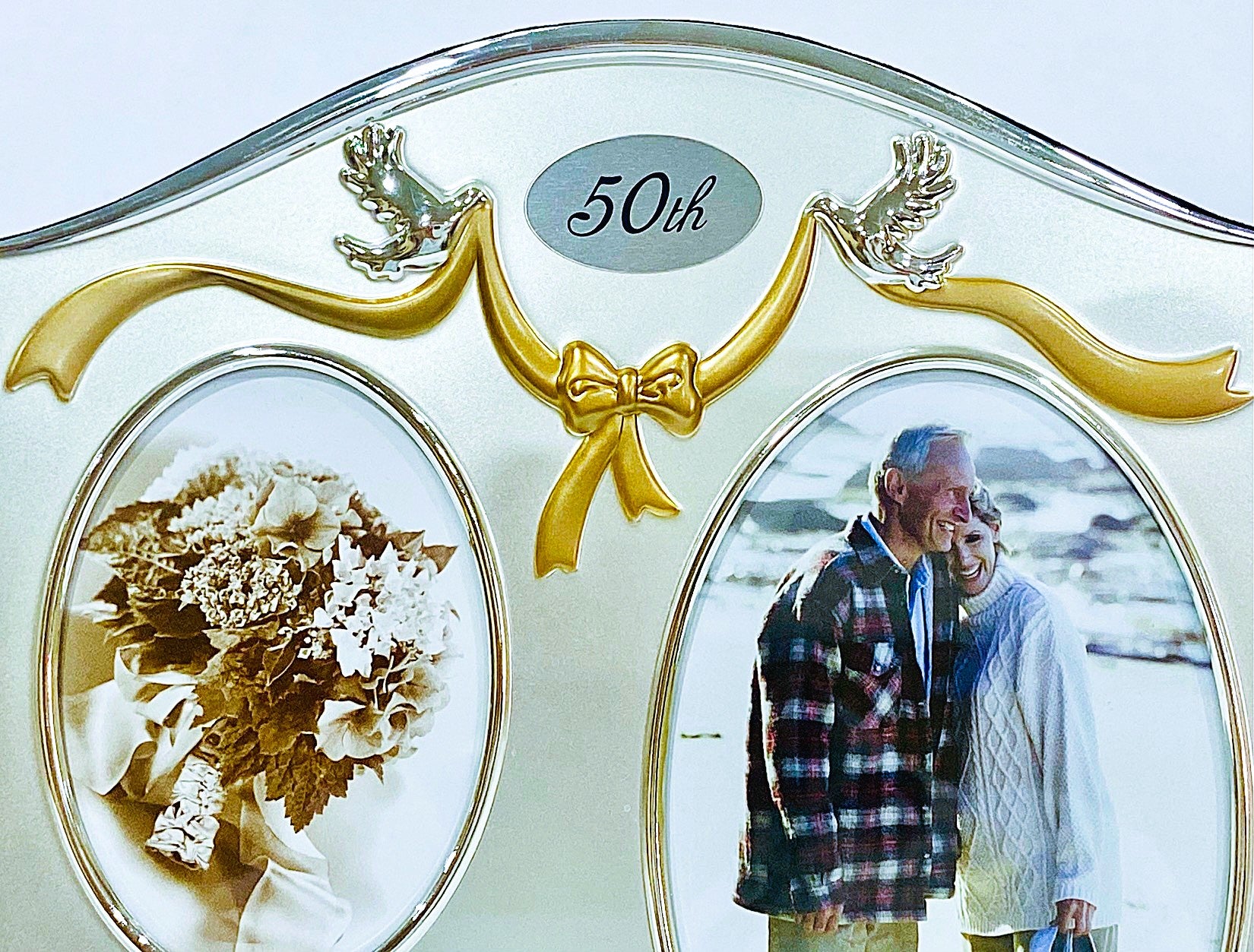 50th Anniversary Picture Frame 2 windows (Then & Now) 9" X 9"