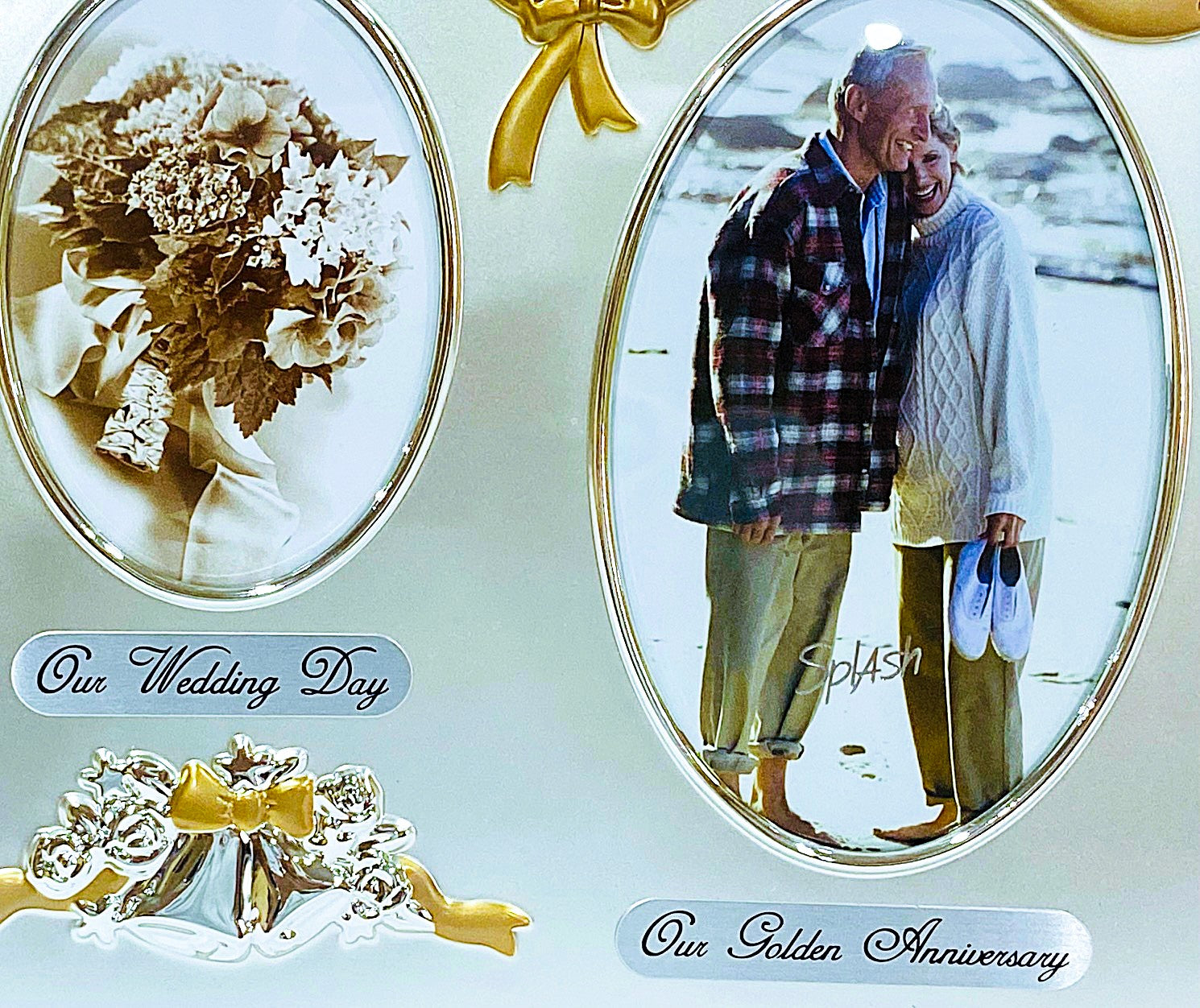 50th Anniversary Picture Frame 2 windows (Then & Now) 9" X 9"