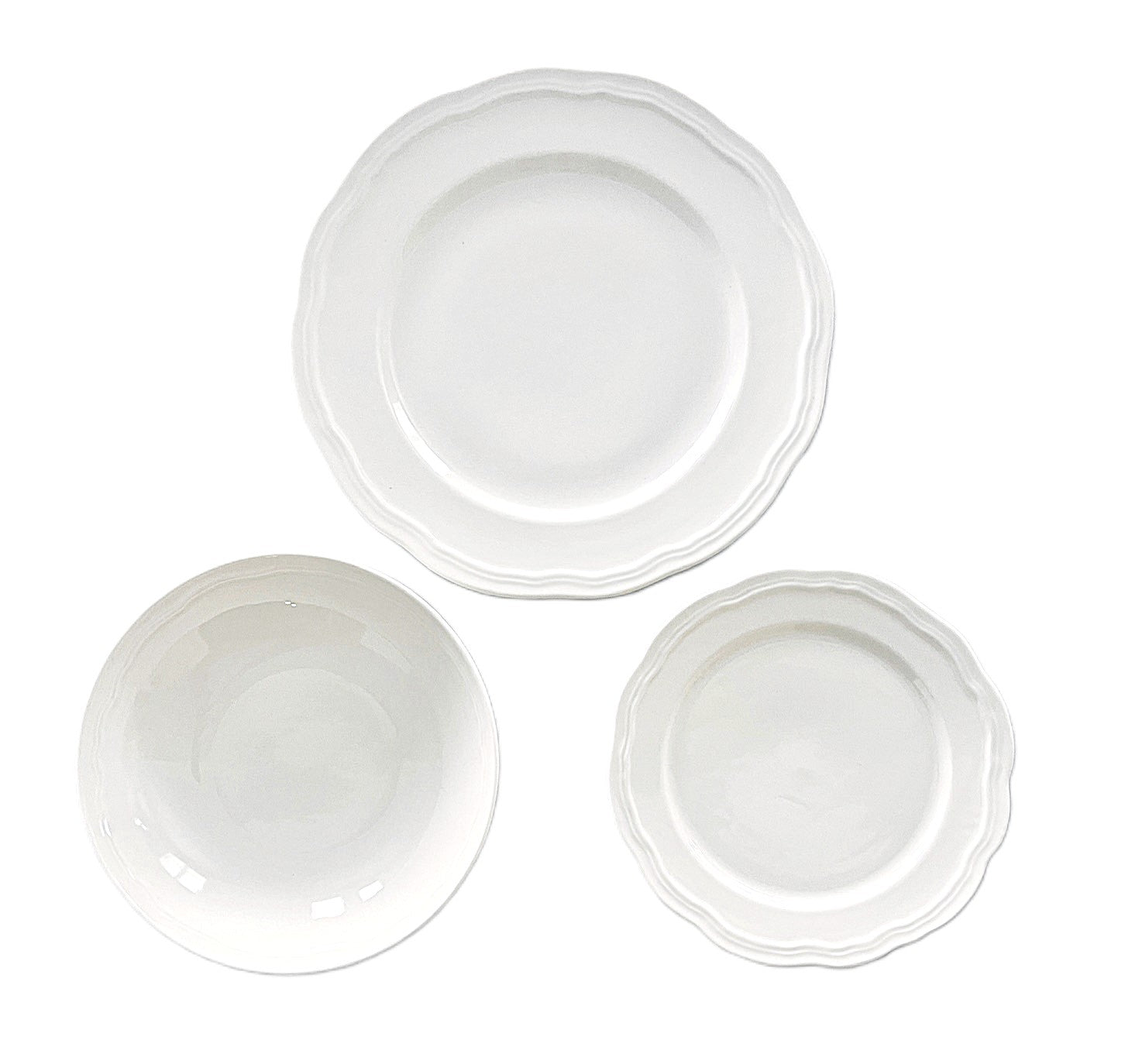 Dinner 12 piece set White Porcelain Florence Scallop Collection by Casa Domani