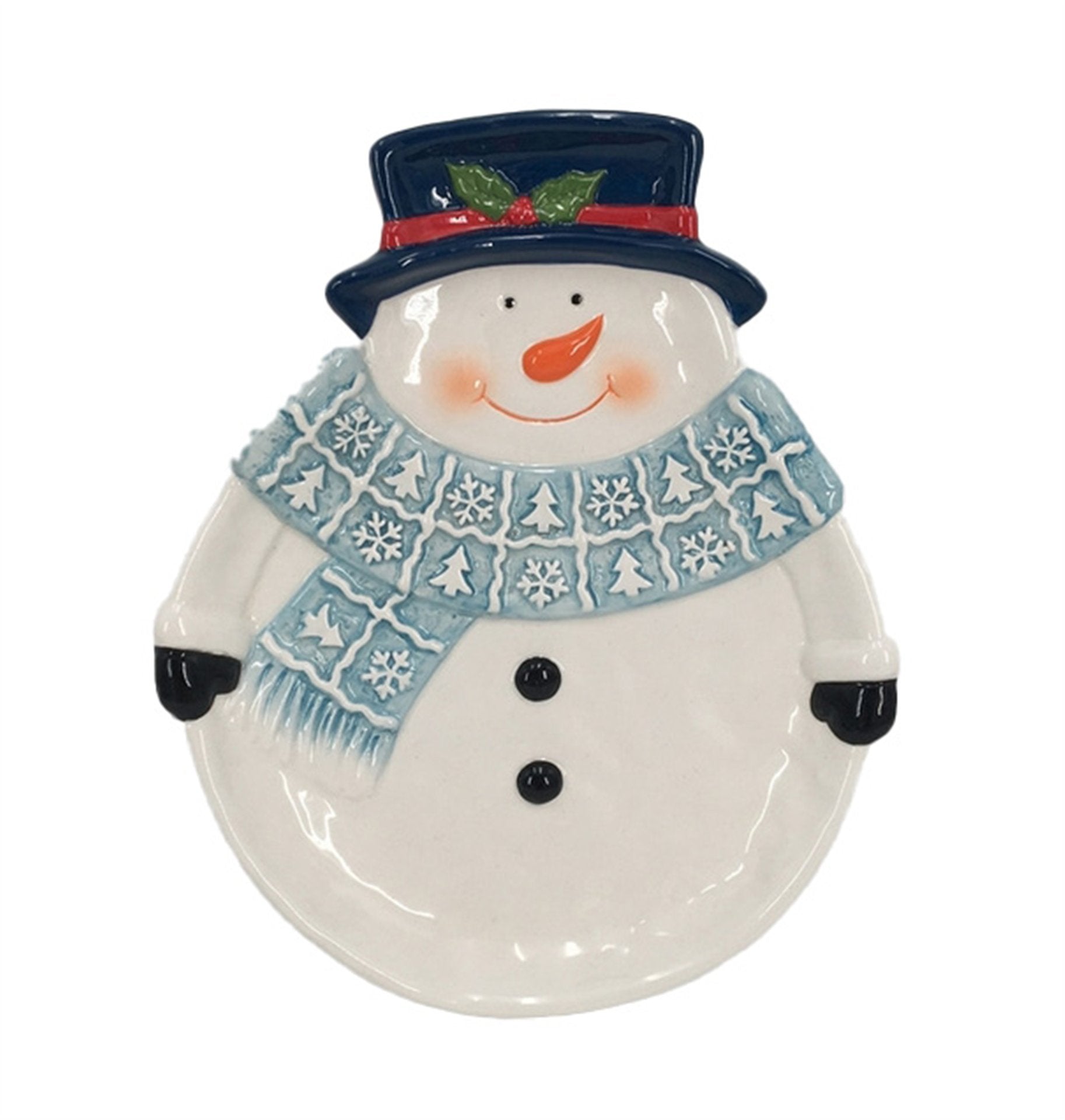 Snowman plate ceramic 11" X 9" X 1.25" Blue