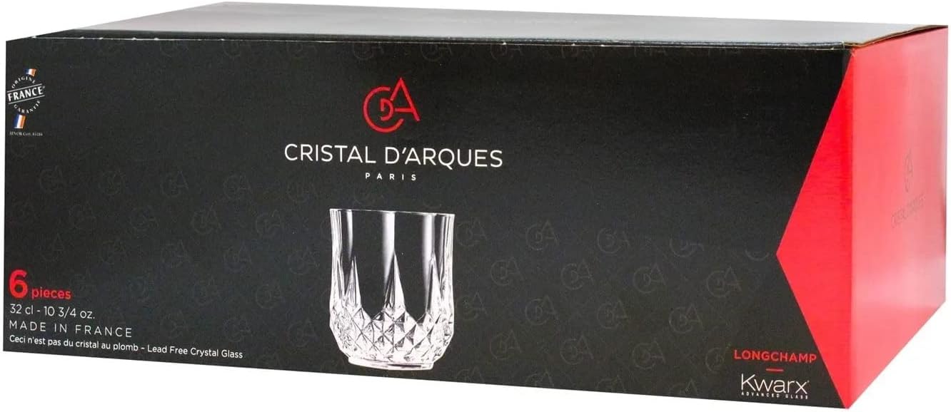 CRISTAL D'ARQUES PARIS Longchamp Double Old Fashioned Crystal Whisky Glass - Set of 6 (320 ml)