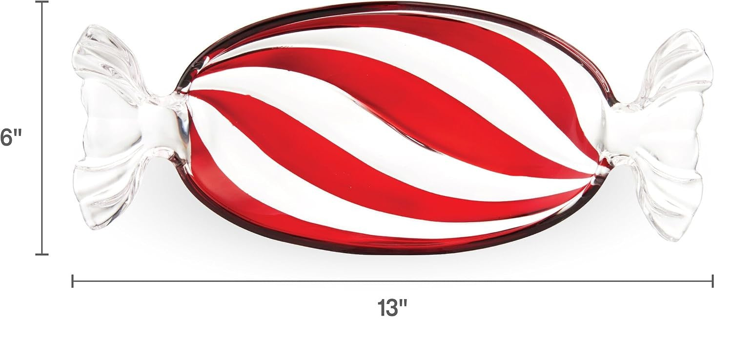 Peppermint Twist Candy Wrapper Glass Platter 13"long X 6"wide