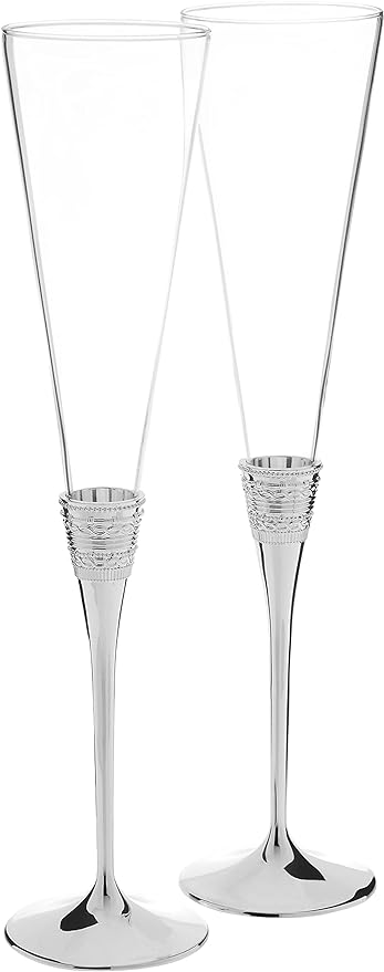 Vera Wang Wedgwood Love Toasting Flute Pair 5.5-oz, Clear and silver plated stem