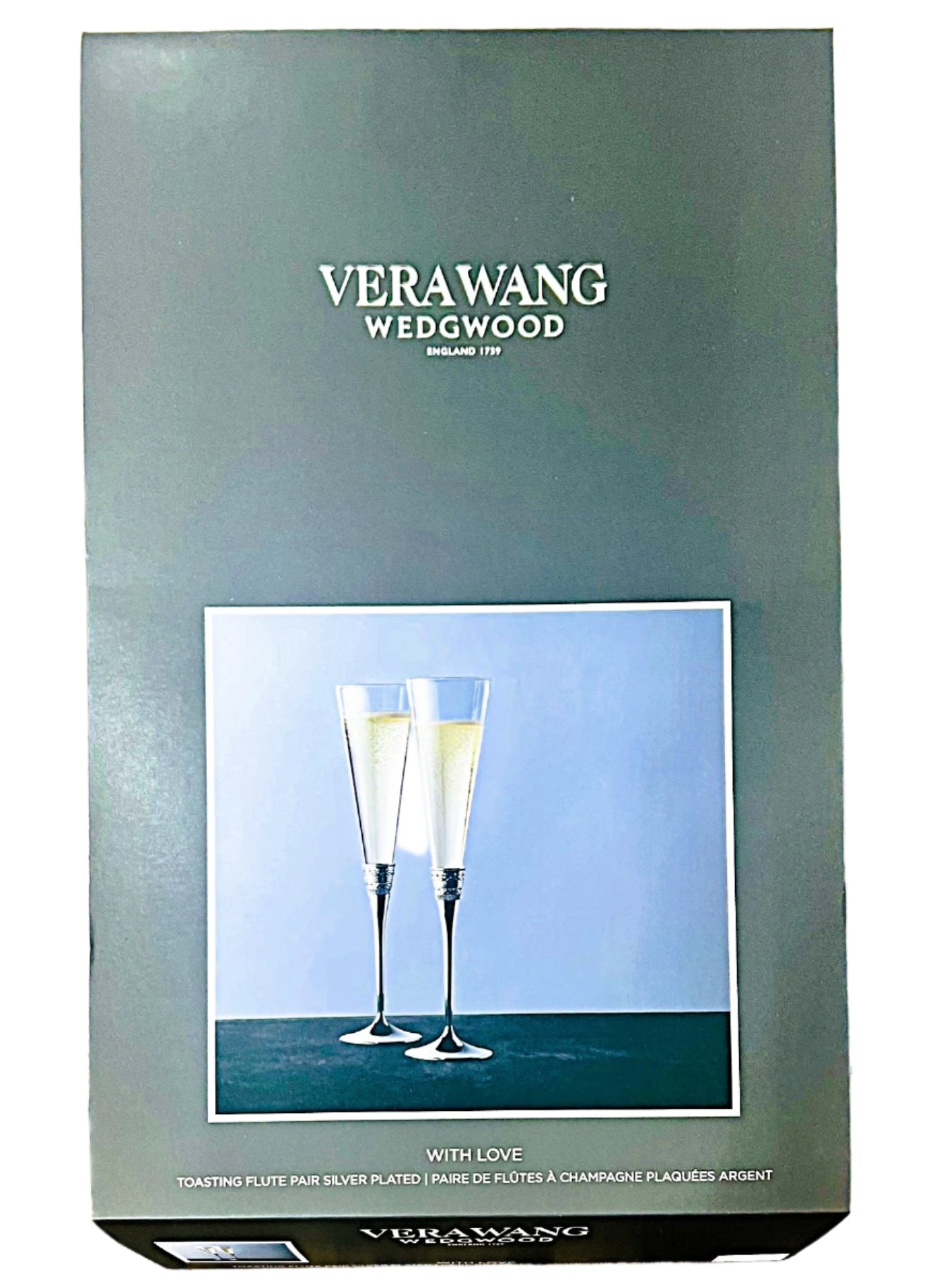 Vera Wang With Love Toasting Flute Pair by Wedgwood 5.5-oz, Clear and silver plated stem