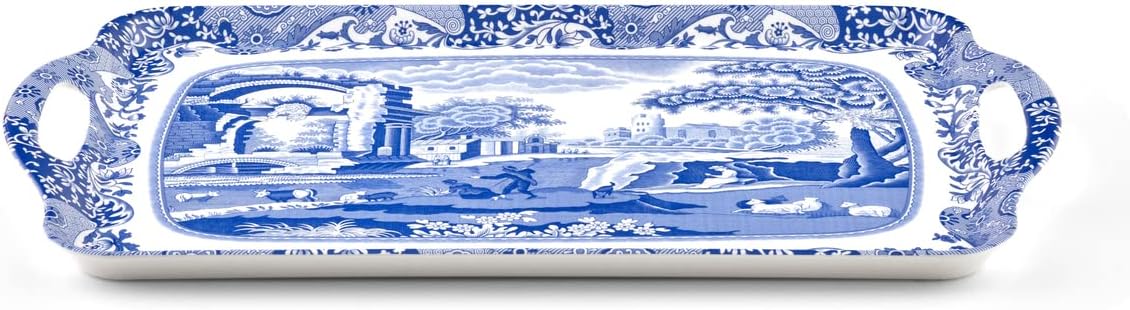 Pimpernel Spode Blue Italian Tray Large Handled Made of Melamine for Indoor and Outdoor use | Measures 18.9" x 11.6" | Dishwasher Safe