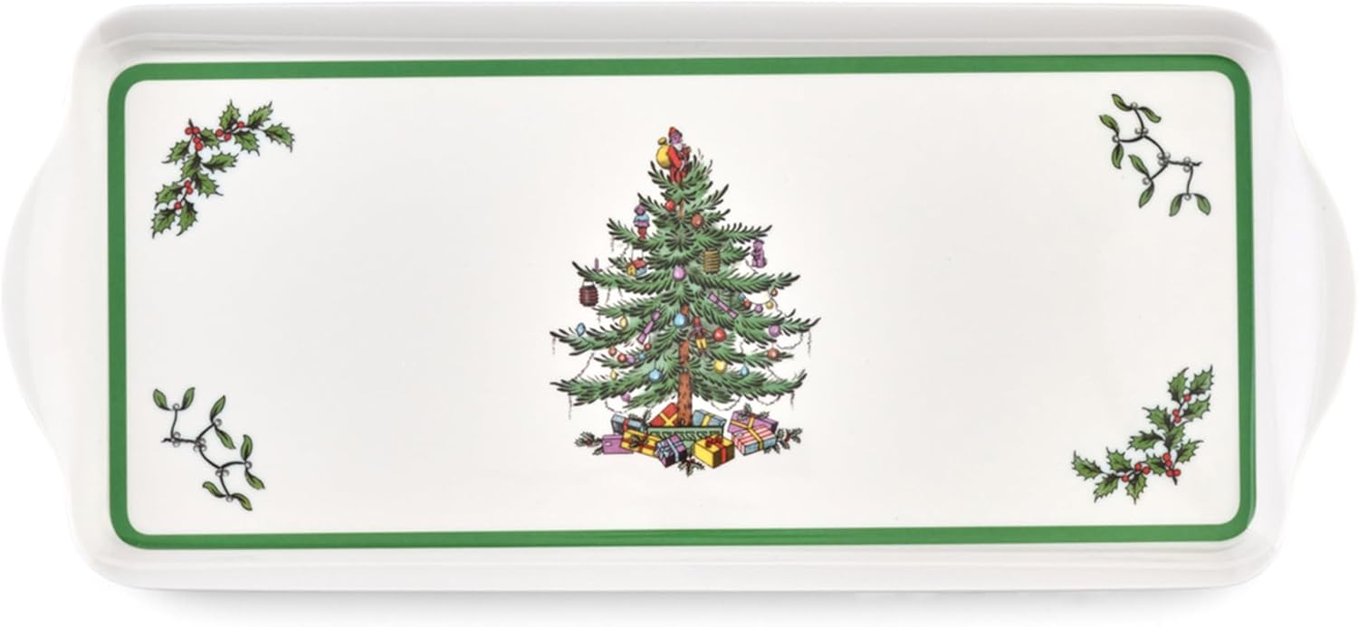 Spode Christmas Tree Sandwich Tray (15" x 6.5") - Decorative Serving Platter for Crudit, Appetizers, Holiday Snacks - Festive Melamine Dish, Durable Christmas Dinnerware - Elegant Holiday Tableware