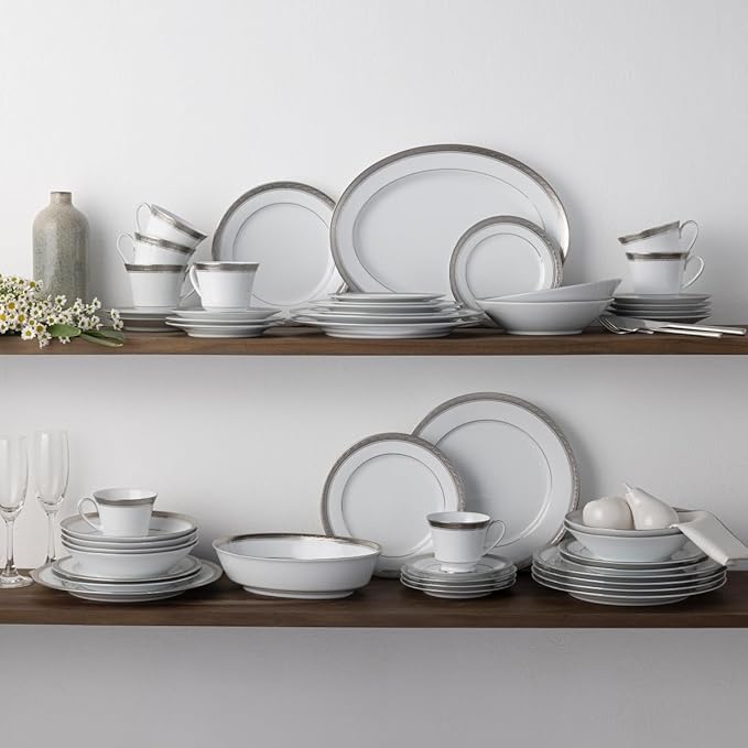 Noritake Crestwood Platinum 50 Piece Dinner Set, Service for 8  Porcelain
