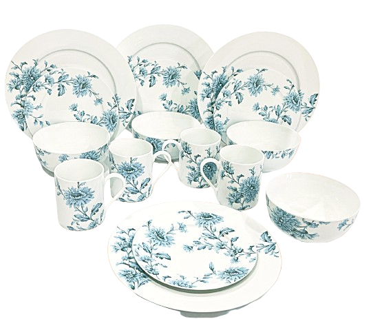 Dinner set with blue floral patterns