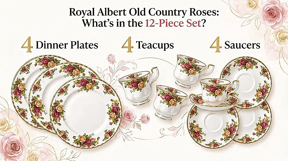 Royal Albert Old Country Roses 12-Piece Dinnerware Set, Bone China service for 4