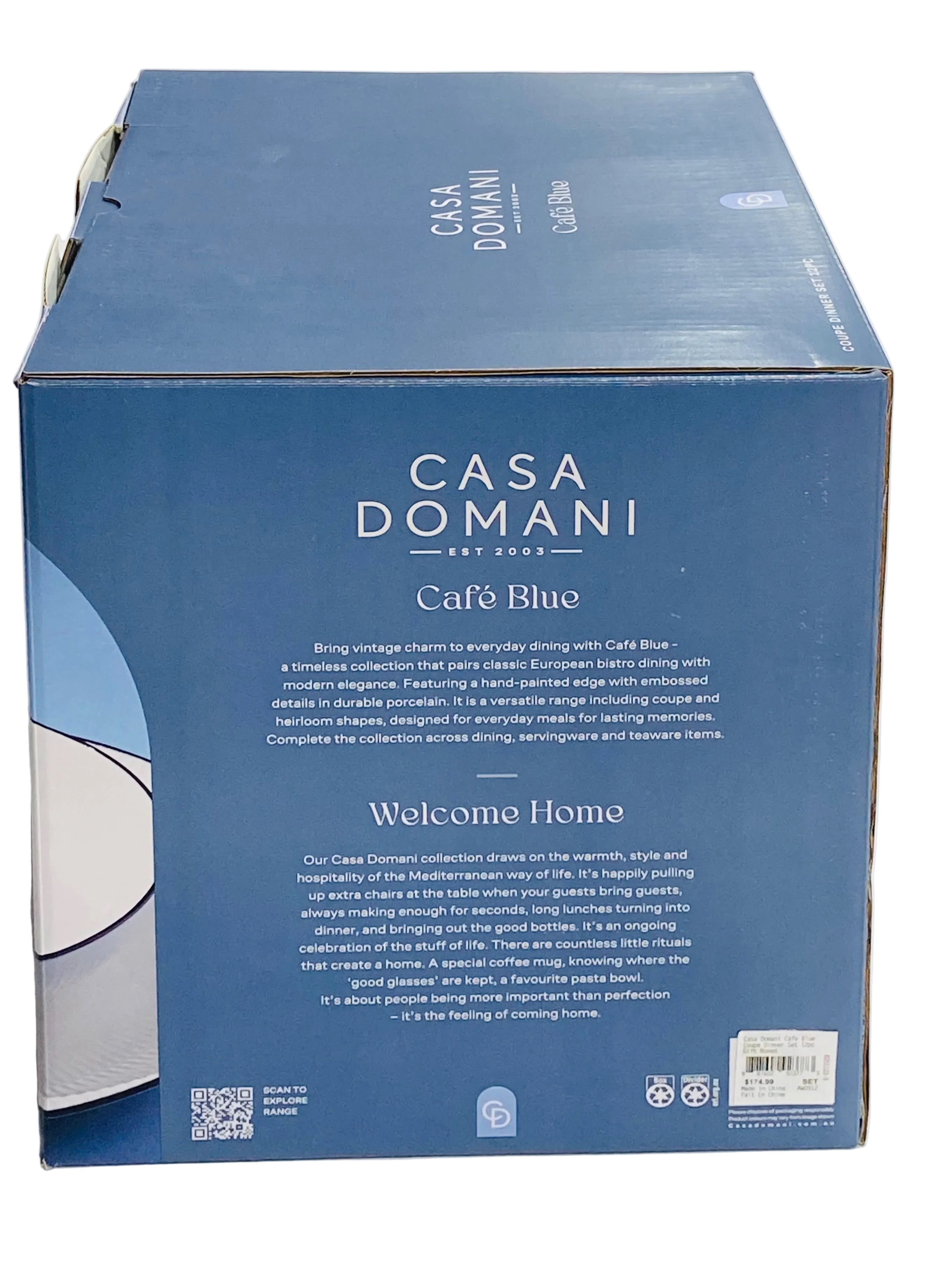 Cafe Blue Dinnerware 12 piece set Porcelain by Casa Domani