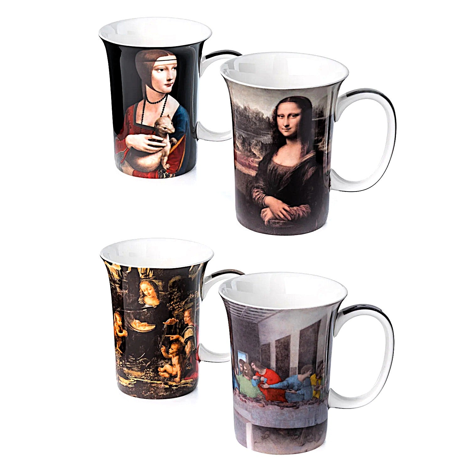 Leonardo Da Vinci Mugs Set of 4, bone china from the Old Masters collection